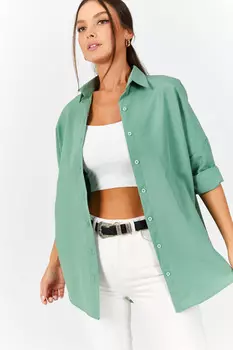 Женская зеленая длинная базовая рубашка оверсайз armonika, зеленый