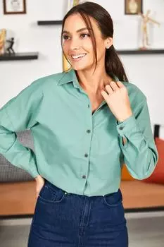 Женская зеленая длинная базовая рубашка оверсайз armonika, бирюзовый