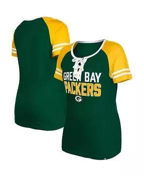 Женская зеленая футболка на шнуровке Green Bay Packers реглан New Era, зеленый