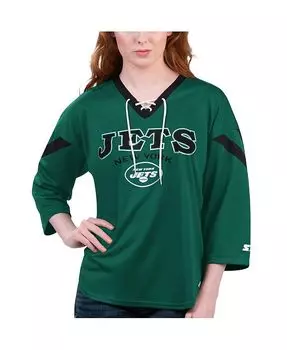 Женская зеленая футболка на шнуровке с рукавами 3/4 New York Jets Rally Starter, зеленый
