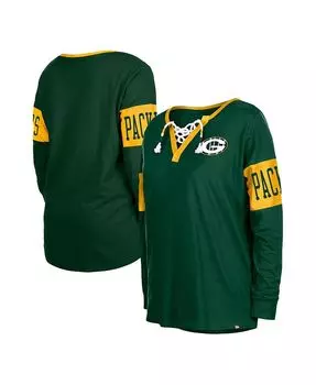 Женская зеленая футболка с длинным рукавом и шнуровкой Green Bay Packers New Era, зеленый