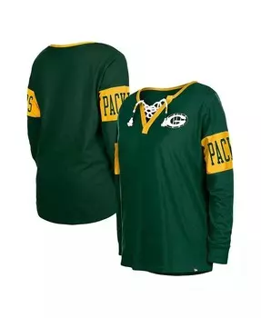 Женская зеленая футболка с длинным рукавом и шнуровкой Green Bay Packers New Era, зеленый