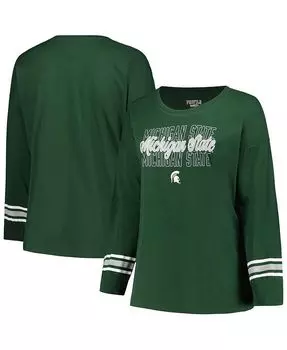 Женская зеленая футболка с круглым вырезом и длинными рукавами размера плюс, штат Мичиган, Spartans Profile, зеленый