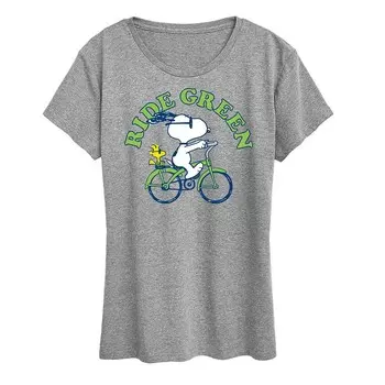 Женская зеленая футболка с рисунком Peanuts Snoopy & Woodstock Ride Licensed Character, цвет Heather Gray
