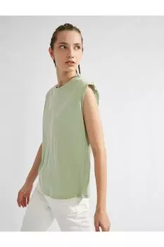 Женская зеленая хлопковая футболка с коротким рукавом Koton, зеленый