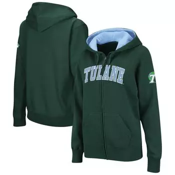 Женская зеленая худи с молнией во всю длину и арочным узором Tulane Green Wave