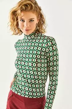Женская зеленая полуводолазка в стиле ретро с мягкой фактурной вискозной трикотажной блузкой Olalook, синий