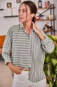 Женская зеленая повседневная рубашка в асимметричную полоску armonika, серый