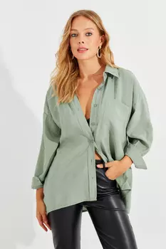 Женская зеленая рубашка из чапра оверсайз Cool & Sexy, зеленый