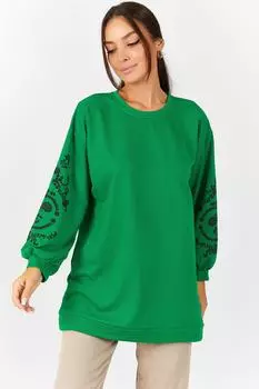 Женская зеленая туника с круглым воротником и тиснением armonika, зеленый