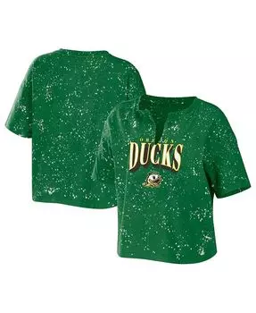 Женская зеленая укороченная футболка с вырезом и вырезом Oregon Ducks Bleach Wash Splatter WEAR by Erin Andrews, зеленый