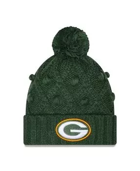 Женская зеленая вязаная шапка с манжетами и помпоном Green Bay Packers Toasty New Era, зеленый