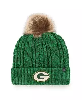 Женская зеленая вязаная шапка с манжетами и помпоном Green Bay Packers Logo Meeko '47 Brand, зеленый