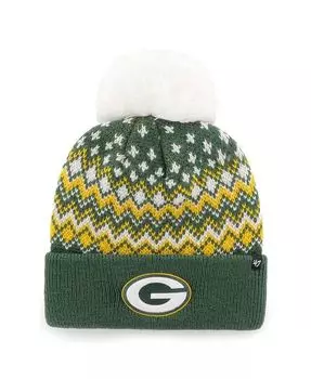 Женская зеленая вязаная шапка с манжетами и помпоном Green Bay Packers Elsa '47 Brand, зеленый