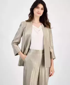 Женская жакет с переливающимся твиловым эффектом и отложным воротником, без застежки, Regular & Petite Kasper, коричневый/бежевый