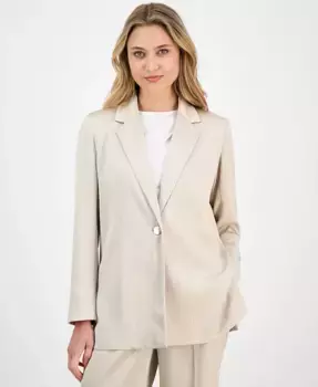 Женская жакетка из жатого сатина с отложным воротником и одной пуговицей Anne Klein, белый
