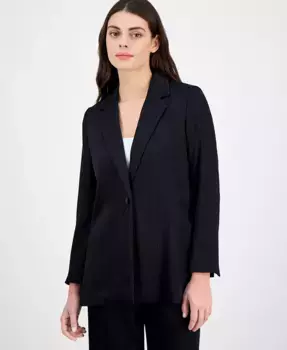 Женская жакетка из жатого сатина с отложным воротником и одной пуговицей Anne Klein, черный