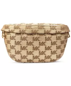 Женская жаккардовая поясная сумка с металлизированным логотипом Michael Kors, золото
