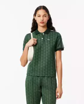 Женская жаккардовая рубашка поло с коротким рукавом и монограммой Lacoste, зеленый