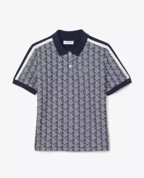 Женская жаккардовая рубашка поло с коротким рукавом и монограммой Lacoste, тёмно-синий