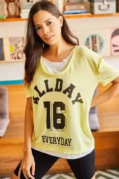 Женская желтая полупрозрачная трикотажная футболка с украшением на каждый день Olalook, желтый