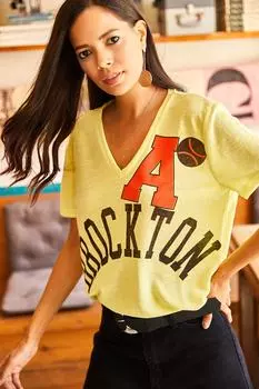 Женская желтая полупрозрачная вязаная футболка A Brocton с v-образным вырезом Olalook, желтый