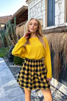 Женская желтая прошитая мини-юбка на талии ALC-X11179 Trend Alaat Stili, желтый