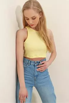 Женская желтая укороченная блузка с круглым вырезом ALC-X6111 Trend Alaat Stili, желтый