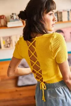 Женская желтая укороченная трикотажная блузка с крестом на спине Olalook, желтый