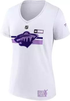 Женская женская футболка НХЛ Minnesota Wild Hockey Fights Cancer с v-образным вырезом