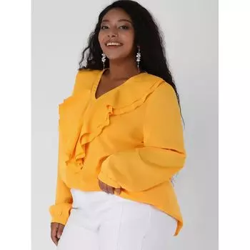 Женская зимняя рабочая шифоновая блузка больших размеров с рюшами и V-образным вырезом Agnes Orinda, белый