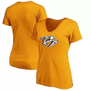 Женская золотая футболка Fanatics с v-образным вырезом и основным логотипом Nashville Predators Fanatics