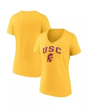 Женская золотая футболка с v-образным вырезом и логотипом USC Trojans Evergreen Campus Fanatics, золотой