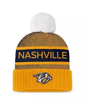 Женская золотисто-темно-синяя вязаная шапка Nashville Predators Authentic Pro Rink с манжетами и помпоном Fanatics, золотой
