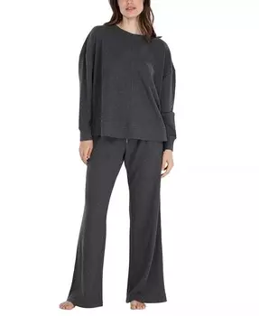 Женские 2 шт. Домашний комплект вафельной вязки с длинными рукавами Honeydew, серый