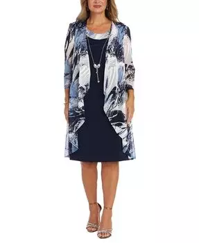 Женские 2 шт. Куртка с принтом и усилитель; Комплект платья с ожерельем R & M Richards, синий