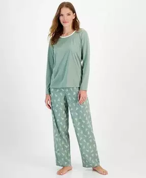 Женские 2 шт. Пижамный комплект с длинными рукавами Charter Club, зеленый