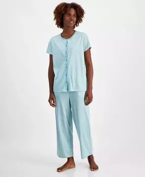 Женские 2 шт. Укороченный пижамный комплект из хлопка с принтом Charter Club, синий