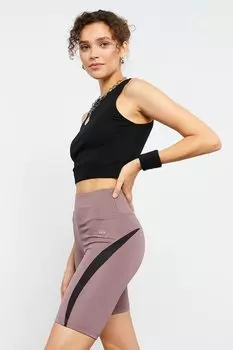 Женские эластичные байкерские тайтсы с высокой талией и детальной полоской Dusty Rose TOMMYLIFE