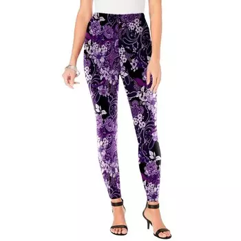 Женские эластичные леггинсы больших размеров Roaman длиной до щиколотки Roaman's, цвет Purple Rose Paisley