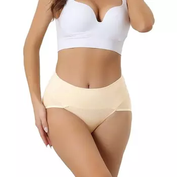 Женские эластичные трусы больших размеров с высокой талией, трусы с контролем живота ALLEGRA K, бежевый