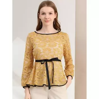 Женские элегантные блузки с завязками на талии и длинными рукавами ко Дню святого Валентина, кружевные блузки с баской ALLEGRA K, красный