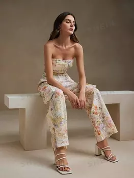 Женские элегантные праздничные брюки с кружевной вышивкой Anewsta, розовый