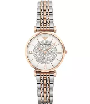 Женские аналоговые часы Emporio Armani с двухцветным браслетом и кристаллами с паве-циферблатом, розовый