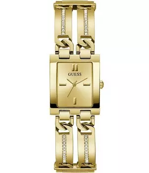 Женские аналоговые часы Guess в прямоугольном корпусе с золотистым браслетом из нержавеющей стали, золотой