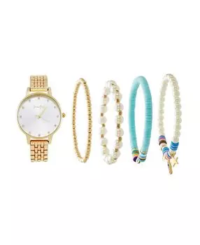 Женские аналоговые часы Jessica Carlye с кварцевым механизмом, золотистым браслетом, 36 мм, комплект штабелируемых браслетов Jessica Carlyle