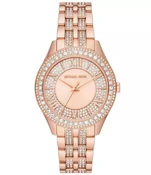 Женские аналоговые часы Michael Kors Harlowe с тремя стрелками и браслетом из нержавеющей стали цвета розового золота, розовый