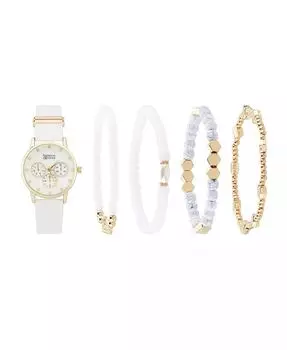 Женские аналоговые часы с белым лакированным полиуретановым кожаным ремешком, 32 мм, со штабелируемыми браслетами, подарочный набор American Exchange, белый