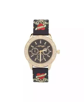 Женские аналоговые часы с кварцевым матовым черным силиконовым ремешком, 38 мм Ed Hardy, черный