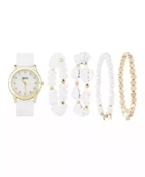 Женские аналоговые часы с матовым белым силиконовым ремешком, 38 мм, со штабелируемыми браслетами, подарочный набор American Exchange, белый